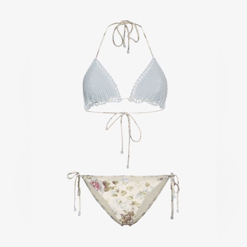 Zimmermann Iris Crochet Floral Triangle Bikini Sky blue size 1